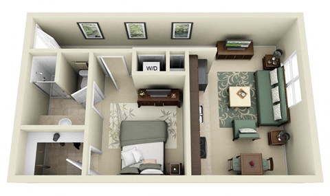 1 bed 1 bath A1 Floor Plan at Carolina Point Apartments, Greenville, SC