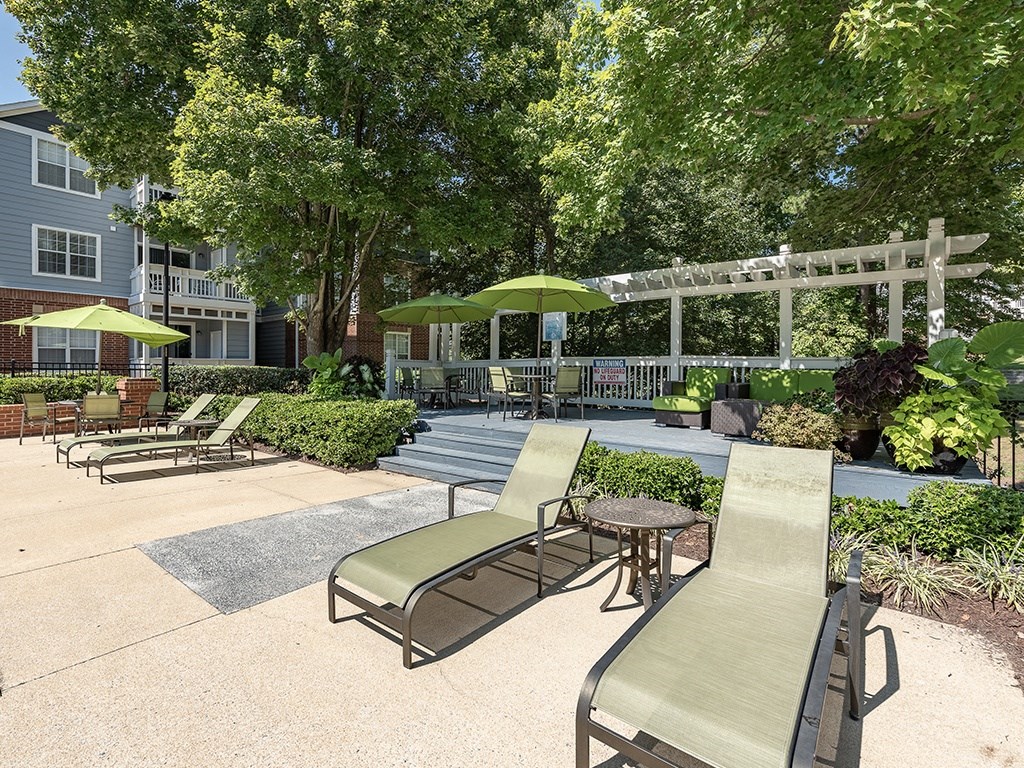 Sundeck loungers at The Village Apartments, North Carolina