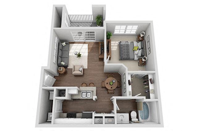 Azalea 1 Bedroom 1 Bath Renovated floor plan