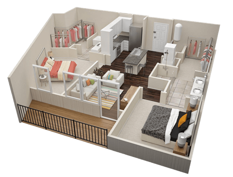 2 Bedroom 2 Bath Floor Plan at Millworks Apartments, Atlanta, 30318