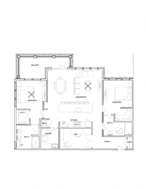 B1C-2bed-2bath-withDen at St Mary's Square North Apartments, Raleigh, North Carolina