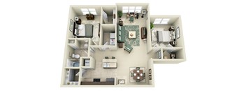 2 Bedroom 1 Bath Renovated Floor Plan at Carolina Point Apartments, Greenville, SC, 29607
