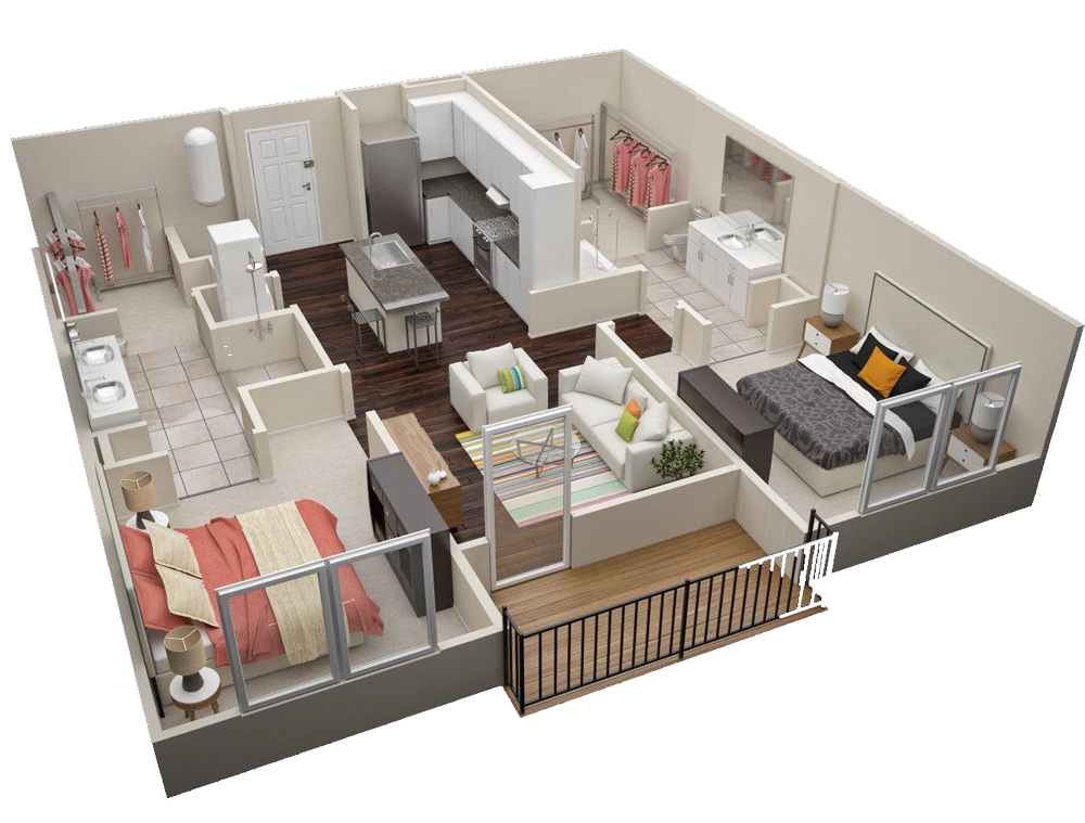 2 Bedroom 2 Bath Floor Plan at Millworks Apartments, Georgia, 30318