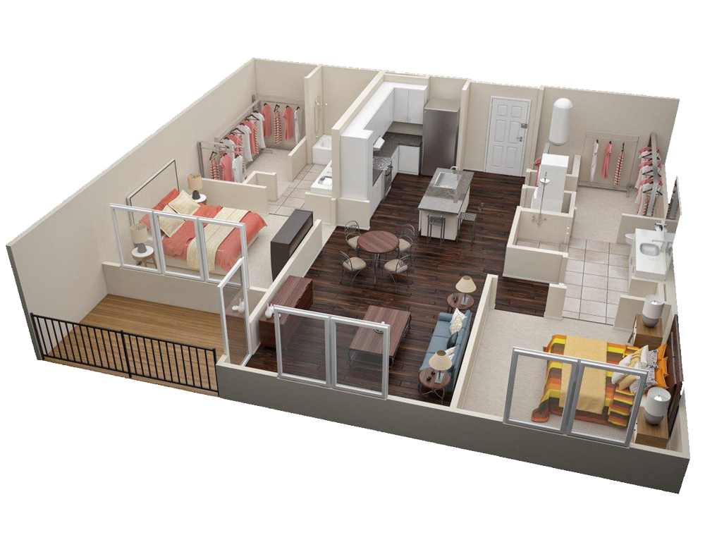 2 Bedroom 2 Bath Floor Plan at Millworks Apartments, Atlanta