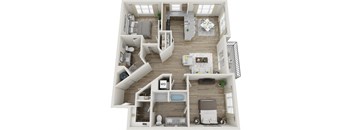 2 bedroom 2 bath 1278sf 3ed floor plan