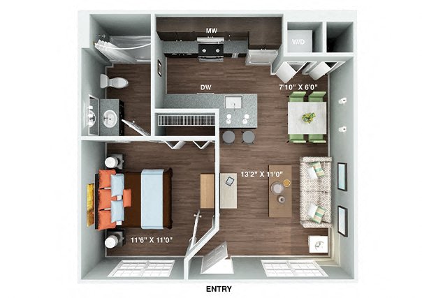 Beaufort 1 Bedroom 1 Bath Renovated floor plan