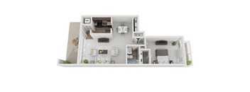 1 Bed 1 Bath759sf 3D Floor Plan at Brook View Apartments, 5921 Western Run Drive , MD