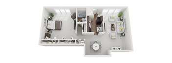 1 bedroom 1 bath floor plan an in 3d at Brook View Apts, Baltimore MD