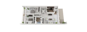 2 Bed 1 Bath 903sf 3D Floor Plan, at Brook View Apartments, Baltimore 