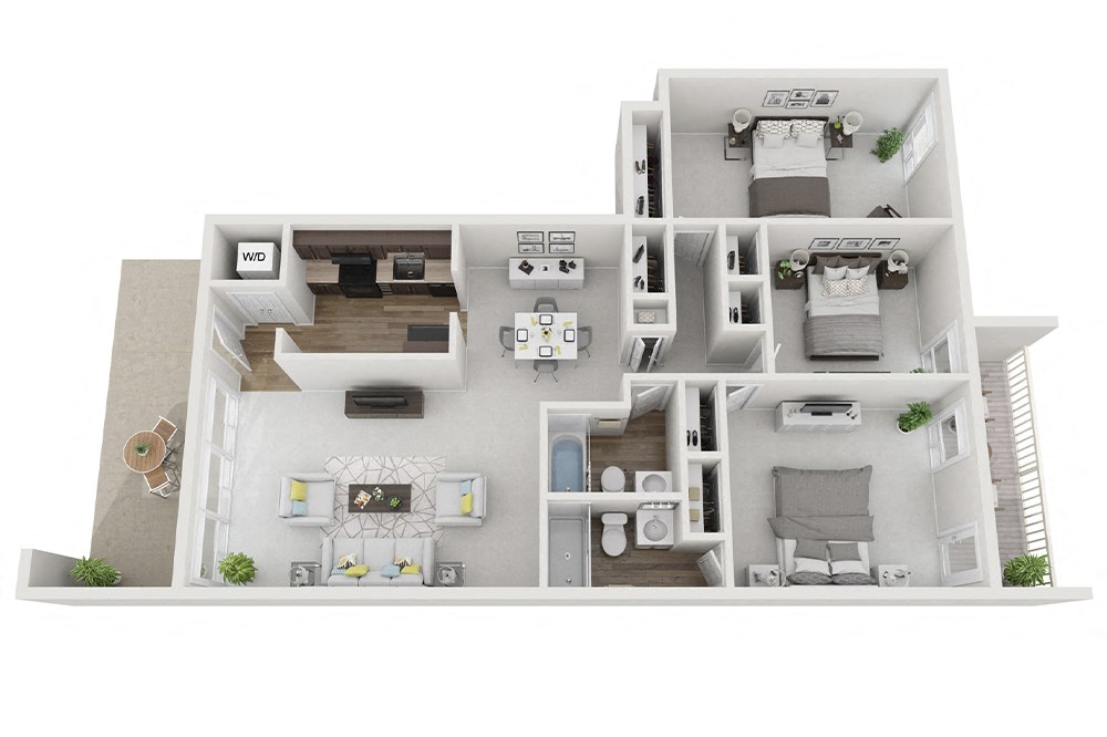 Three Bedroom Two Bath 3A floor plan