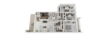 3 Bed 2 Bath 1114sf 3D Floor Plan at Brook View Apartments, Maryland, 21209