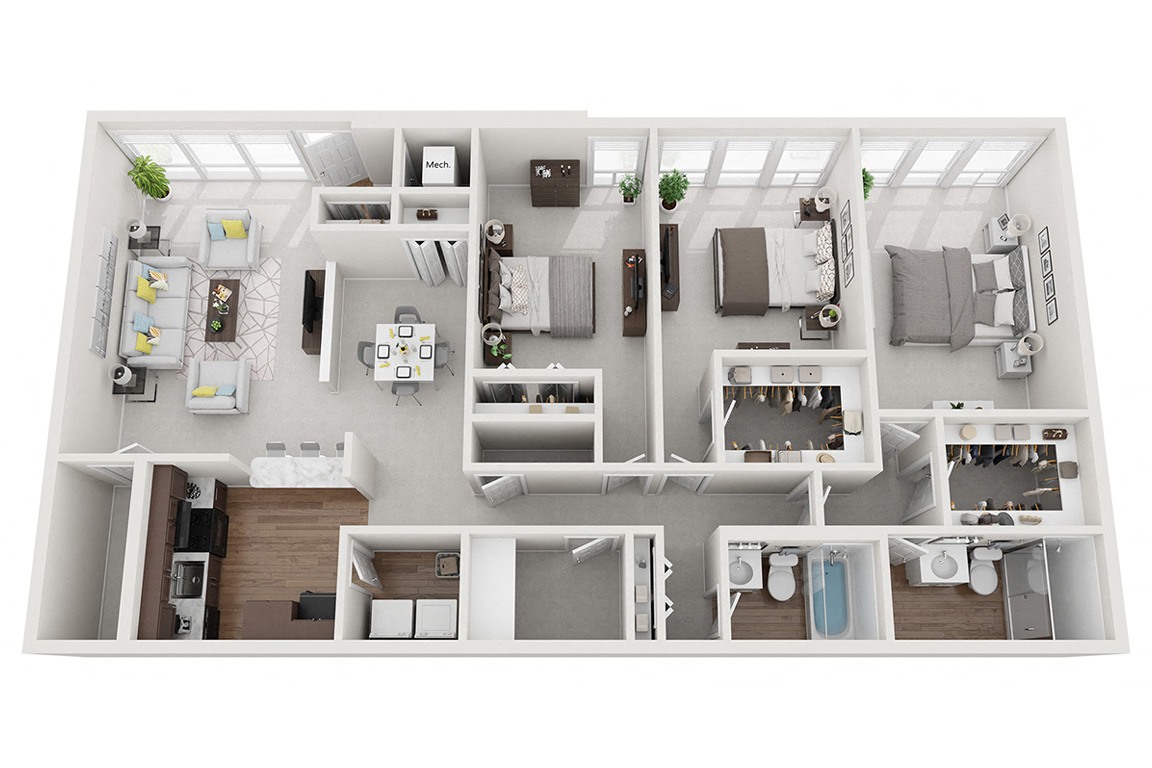 Three Bedroom Two Bath 3C floor plan