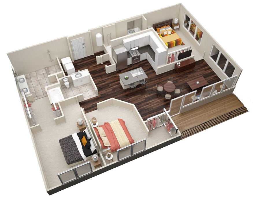 3 Bedroom 3 Bath Floor Plan at Millworks Apartments, Georgia