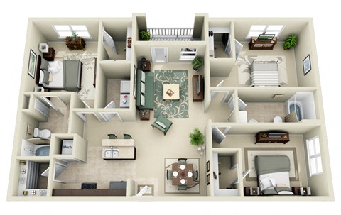 3 bed 2 bath C1 Floor Plan at Carolina Point Apartments, South Carolina
