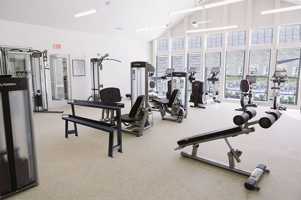 Fitness center with strength equipment at Sycamore at Tyvola, Charlotte, North Carolina