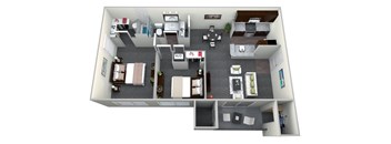 2 Bedroom 1 Bath 844sf 3D floor plan, Crossings at White Marsh, White Marsh MD