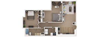 1 bed 1 bath 1100sf 3D floor plan at Cardiff Hall Apartments, Towson MD