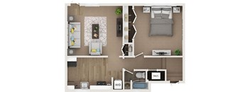 1 bed 1 bath 3d floor plan at Cardiff Hall Apartments, Towson MD