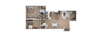 2 Bedroom 2 Bath w Den 3D Floor Plan