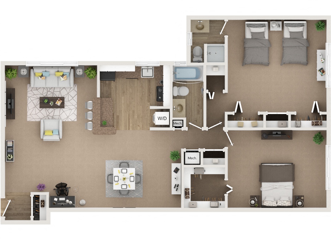 2 Bedroom 2 Bath - Renovated floor plan