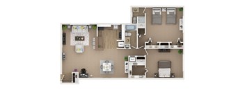 2 bedroom 2 bathroom 1300sf floor plan at Cardiff Hall Apartments, Towson, 21204
