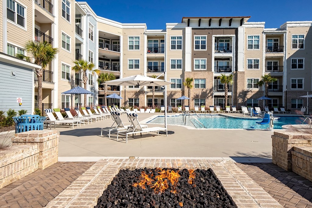Pool with firepit lounge at Central Island Square, Daniel Island, SC, 29492