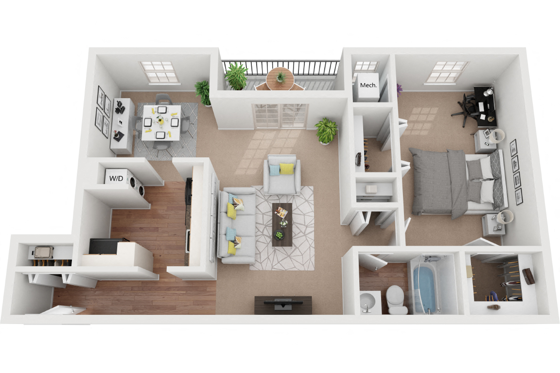 Ashburton 1 Bedroom 1 Bath floor plan