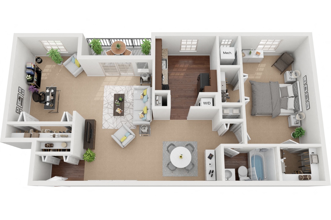 Baldwin 1 Bedroom 1 Bath Den floor plan