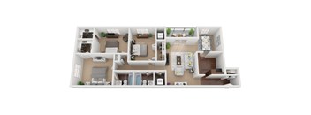 Renovated 3 bedroom 2 bath floor plan at Courthouse Square Apartments, Towson, MD, 21286