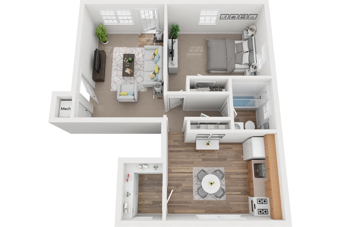 1 Bedroom 1 Bath floor plan