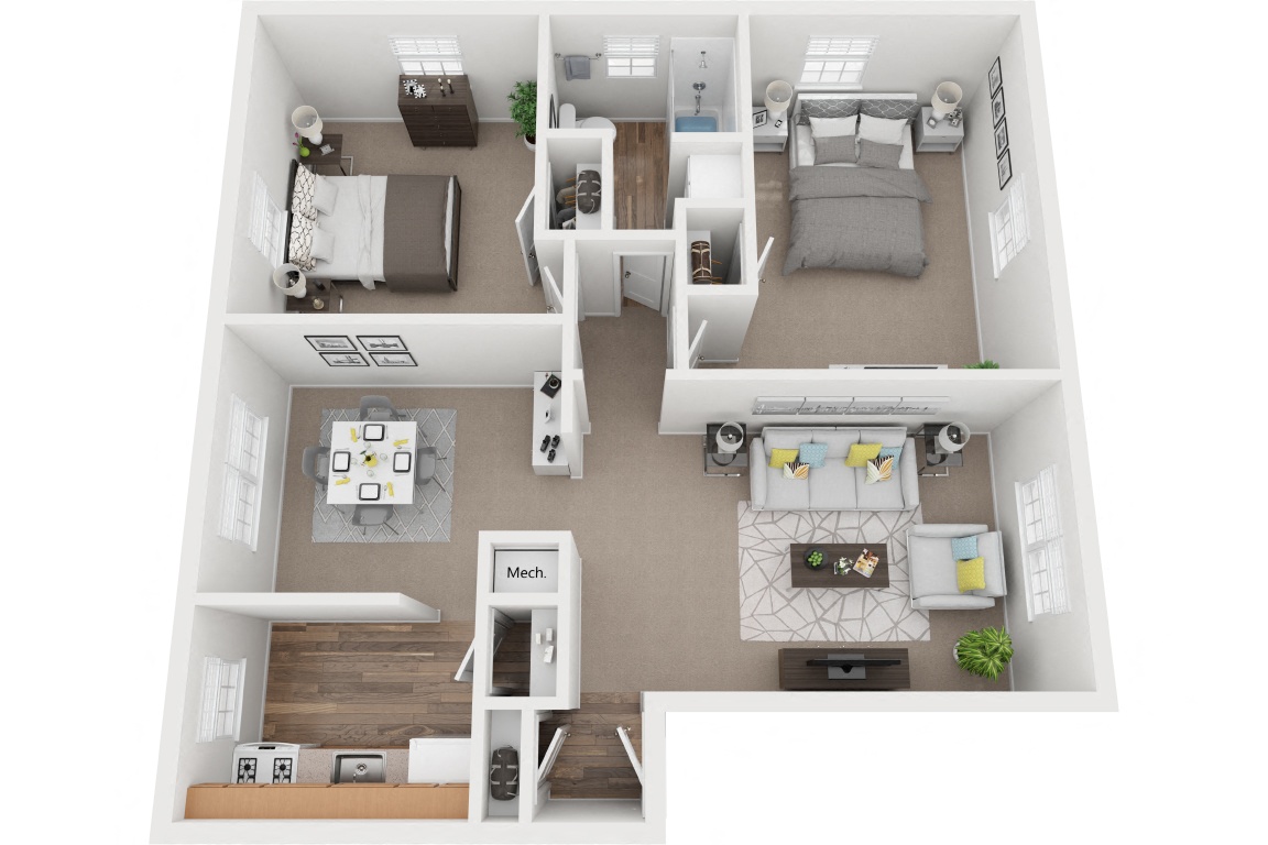 2 Bedroom 1 Bath floor plan