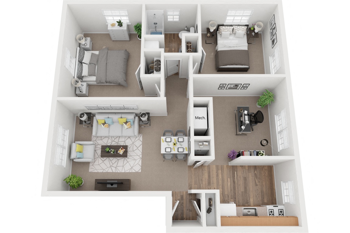 2 Bedroom 1 Bath Den floor plan