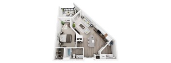 B 1 bed 1 bath 3D floor plan at Dartmoor Place at Oxford Square Apartments, Hanover, Maryland