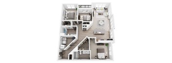 F1 3 bedroom 2 bath 3D floor plan at Dartmoor Place at Oxford Square Apartments, Hanover, Maryland, 21076