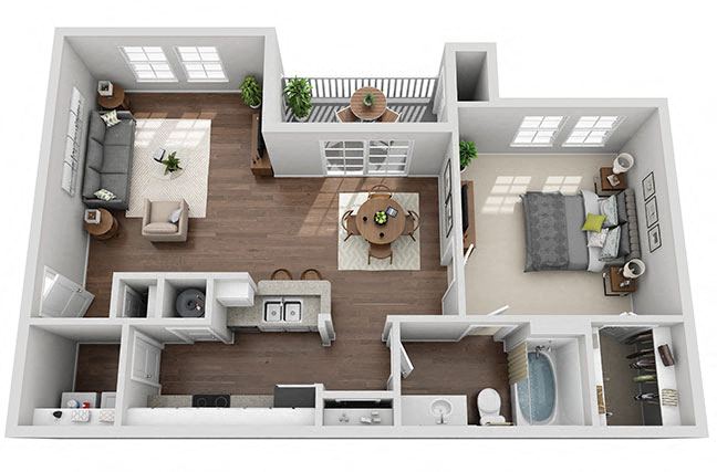 Dogwood 1 Bedroom 1 Bath Renovated floor plan