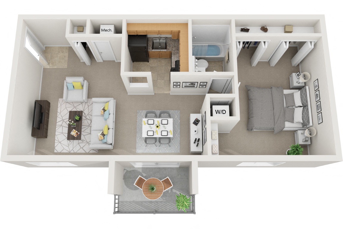 1 Bedroom 1 Bath floor plan