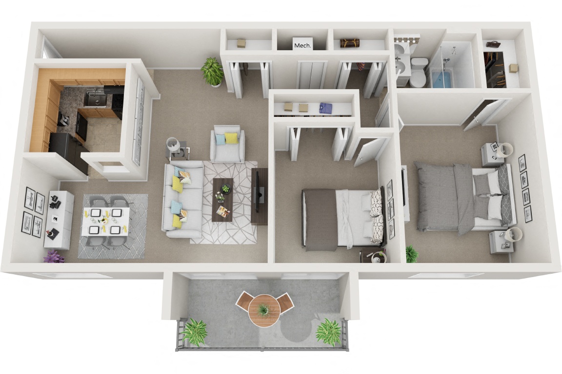 2 Bedroom 1 Bath floor plan