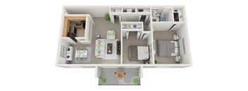 2 bedroom 1 bath non renovated floor plan at Doncaster Village Apartments, Parkville