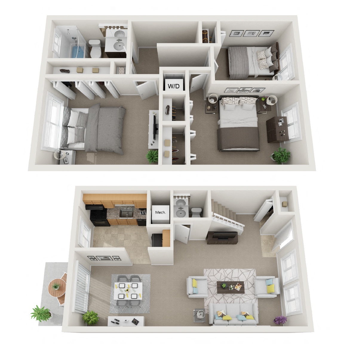 3 Bedroom 1.5 Bath Townhome floor plan