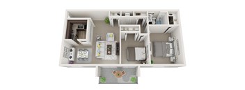 2 Bed 1 Bath Bath Renovated 3D Floor Plan at Doncaster Village Apartments, Parkville, MD, 21234