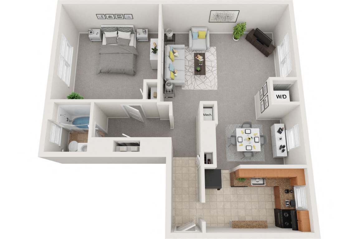 1 Bedroom 1 Bath floor plan