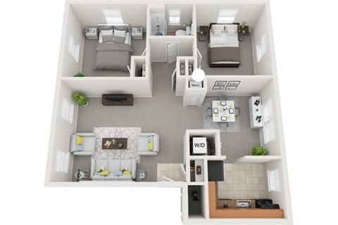 2 bedroom 1 bath 698sf floor plan, Donnybrook Apartments, Towson MD