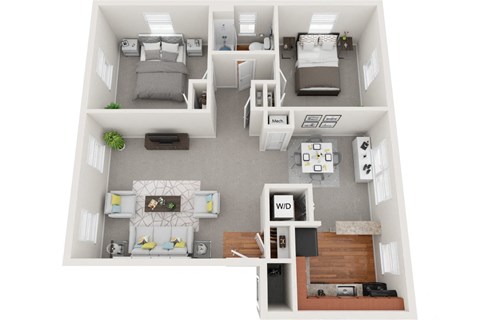 2 bedroom 1 bath 698sf renovated floor plan, Donnybrook Apartments, Towson MD