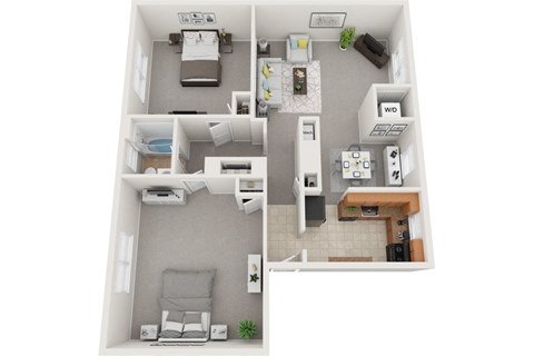 2 bedroom 1 bath 833sf  floor plan, Donnybrook Apartments, Towson MD