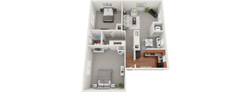 2 bedroom 1 bath 833sf floor plan, Donnybrook Apartments, Towson MD