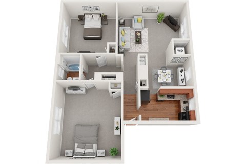 2 bedroom 1 bath 833sf floor plan, Donnybrook Apartments, Towson MD