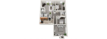 3 bedroom 1 bath 962sf floor plan, Donnybrook Apartments, Towson MD