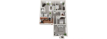 2 bedroom 1 bath 833sf floor plan, Donnybrook Apartments, Towson MD
