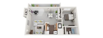 Non-Renovated 1 Bed 1 Bath 526 sf 3D Floor Plan at Falls Village Apartments, Baltimore