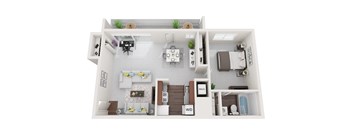 Renovated 1 Bed 1 Bath 526sf 3D Floor Plan at Falls Village Apartments, Maryland